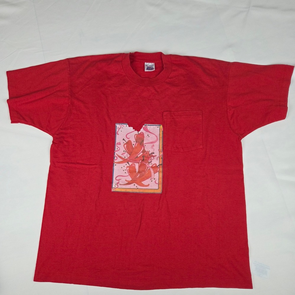 Vintage 80s 90s BVD Premium Red Chili Pepper "STINKY" Pocket T-Shirt Men's XL